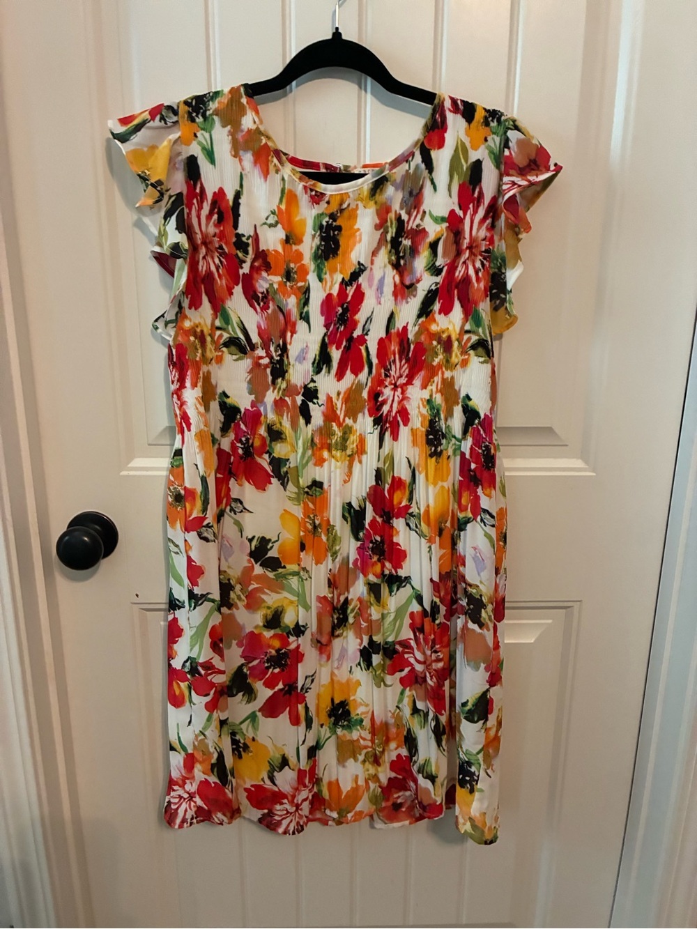 Spense White Floral Midi Dress with Red & Yellow Blooms